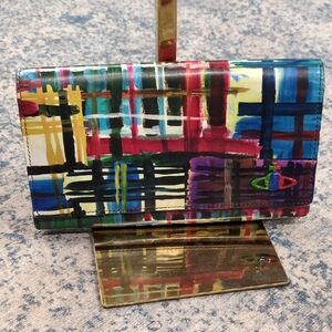 Vivienne Westwood EUC Graffiti Abstract Paint Multi-coloree Plaid Long Wallet